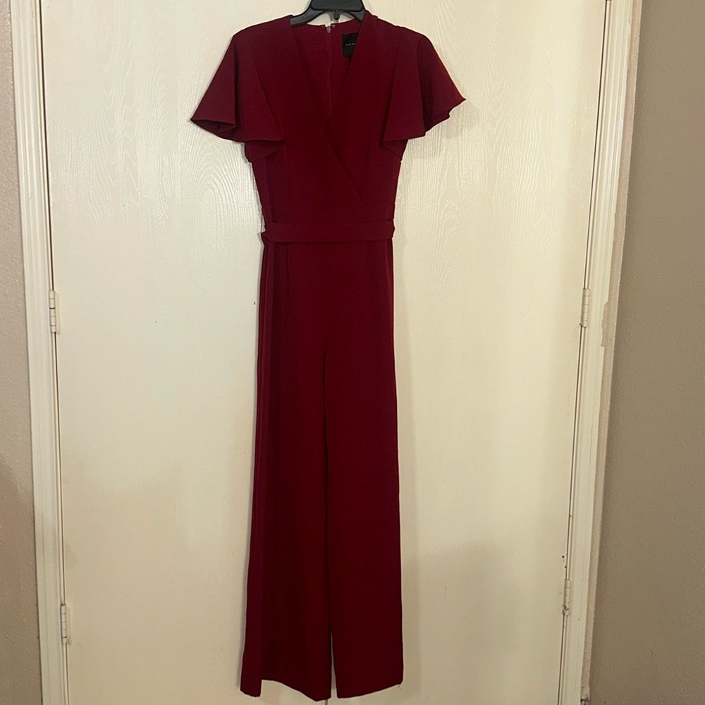 NEW ALEX MARIE RED JUMPSUIT WITH SHORT SLEEVE AND WAIST TIE, SIZE 4